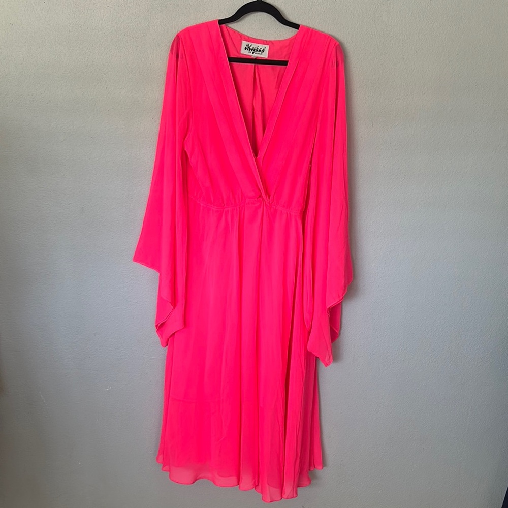 Bright Pink V-Neck Chiffon Dress-NWOT